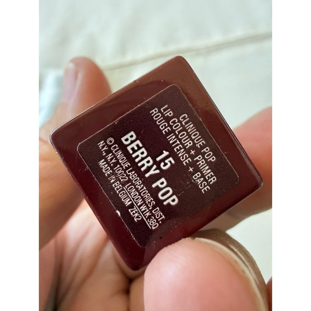 Clinique Pop Lip Colour + Primer 15 Berry Pop Lipstick Deep Wine Red Satin used